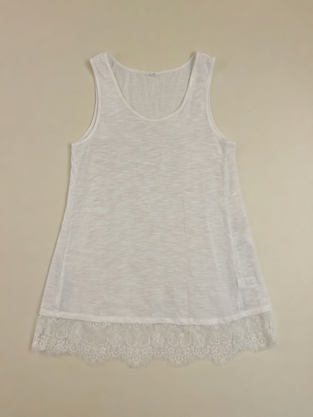 Coldwater Creek White Knit Lace Hem Tank Top Tunic Medium